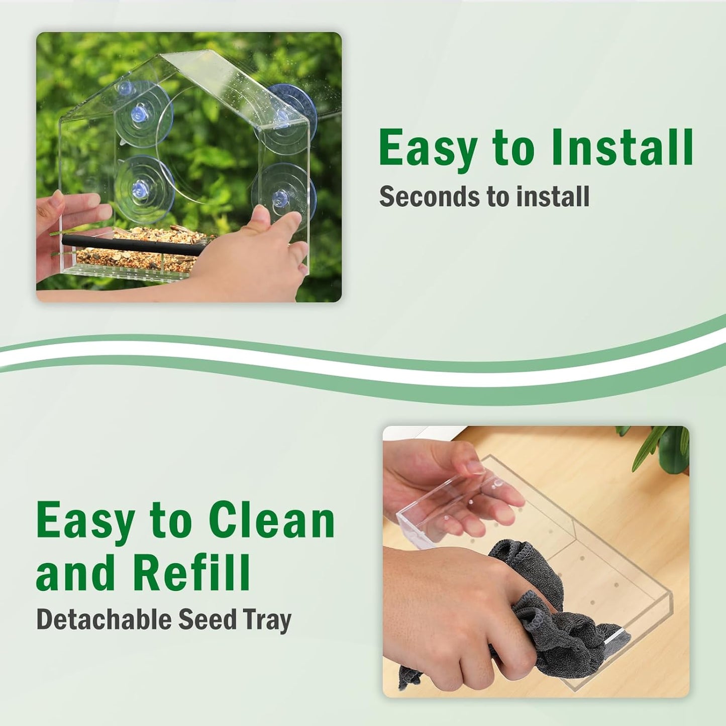 Window Bird Feeder with Strong Suction Cups for Outdoors, Clear Bird Feeder for Window Viewing, Easy to Refill and Clean, Ideal Gift for Parents.(Clear)