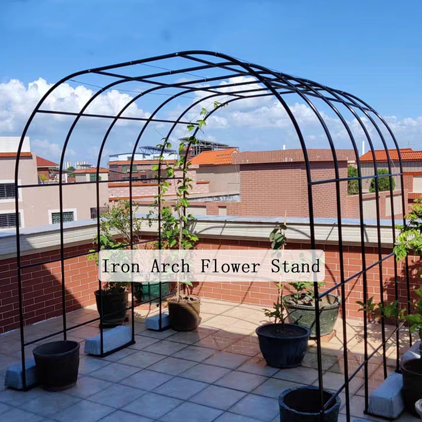 Black Iron Garden Pergola Arbor Arch Trellis for Climbing Plants, Outdoor Archway for Roses & Vines, Durable 0.8x2x0.4m Garden Decoration