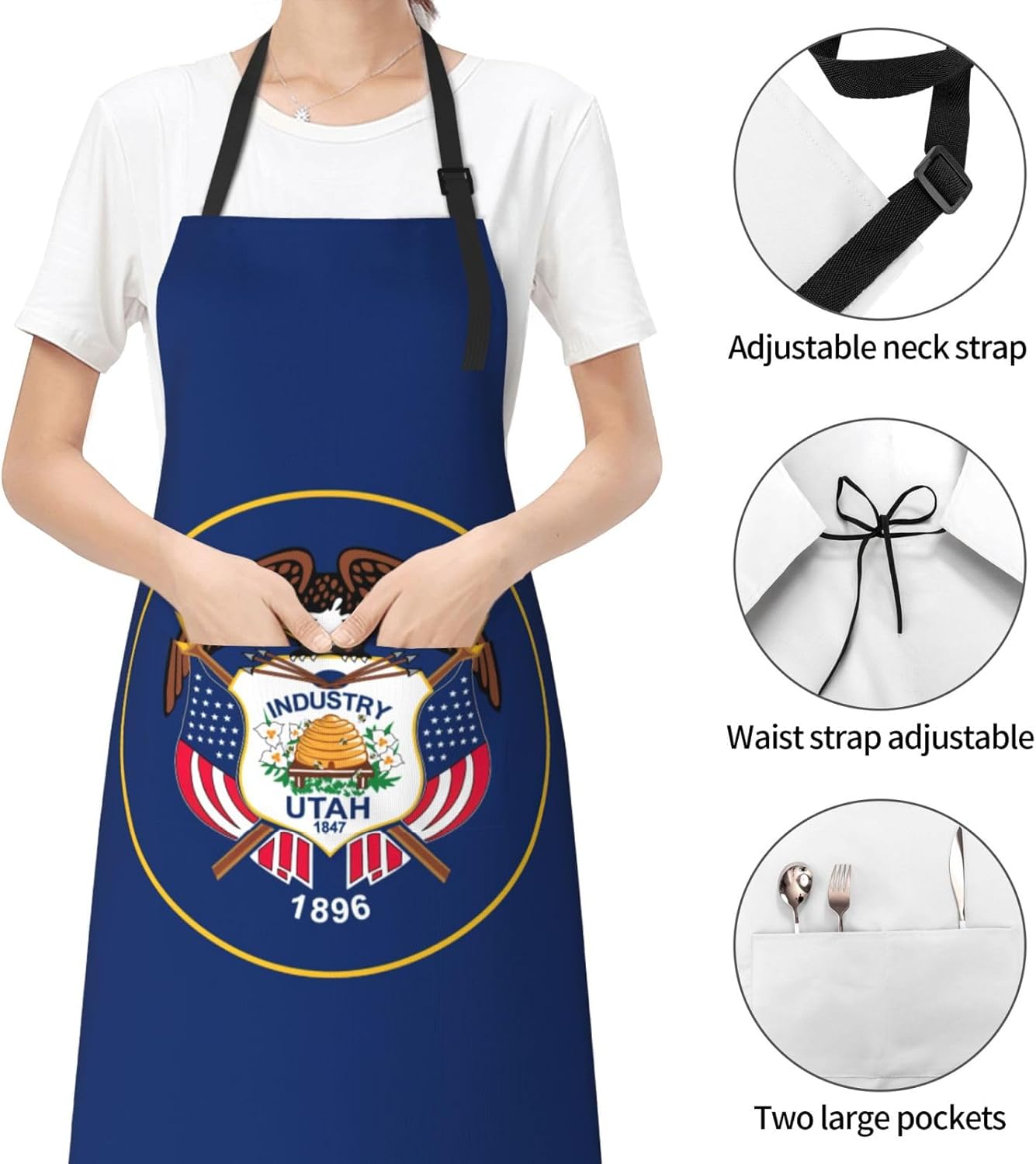 YANYU Utah Flag Print 28x33 In Kitchen Apron Stylish Chef Apron with P
