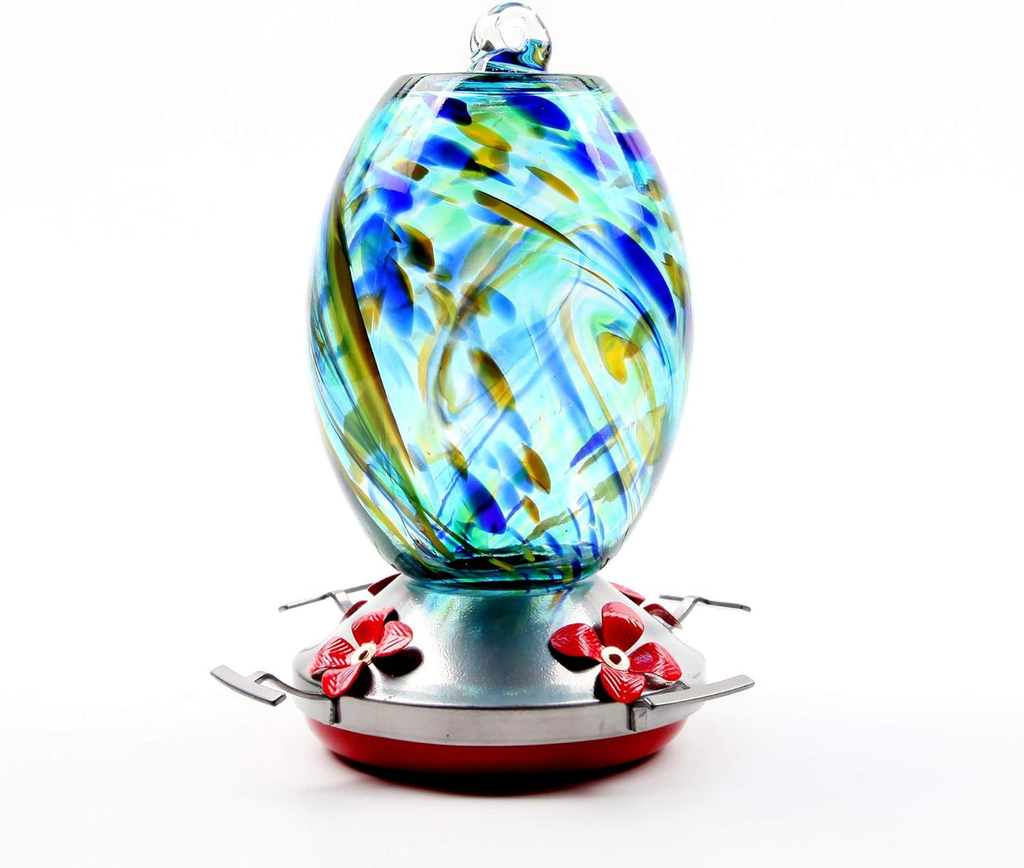 Hummingbird Feeder，34oz Crystal Blue Glass, Leakproof Outdoor Bird Feeder with Built-in Perch, Easy to Clean & Fill，Thoughtful Gardening Gift for Grandma, Women