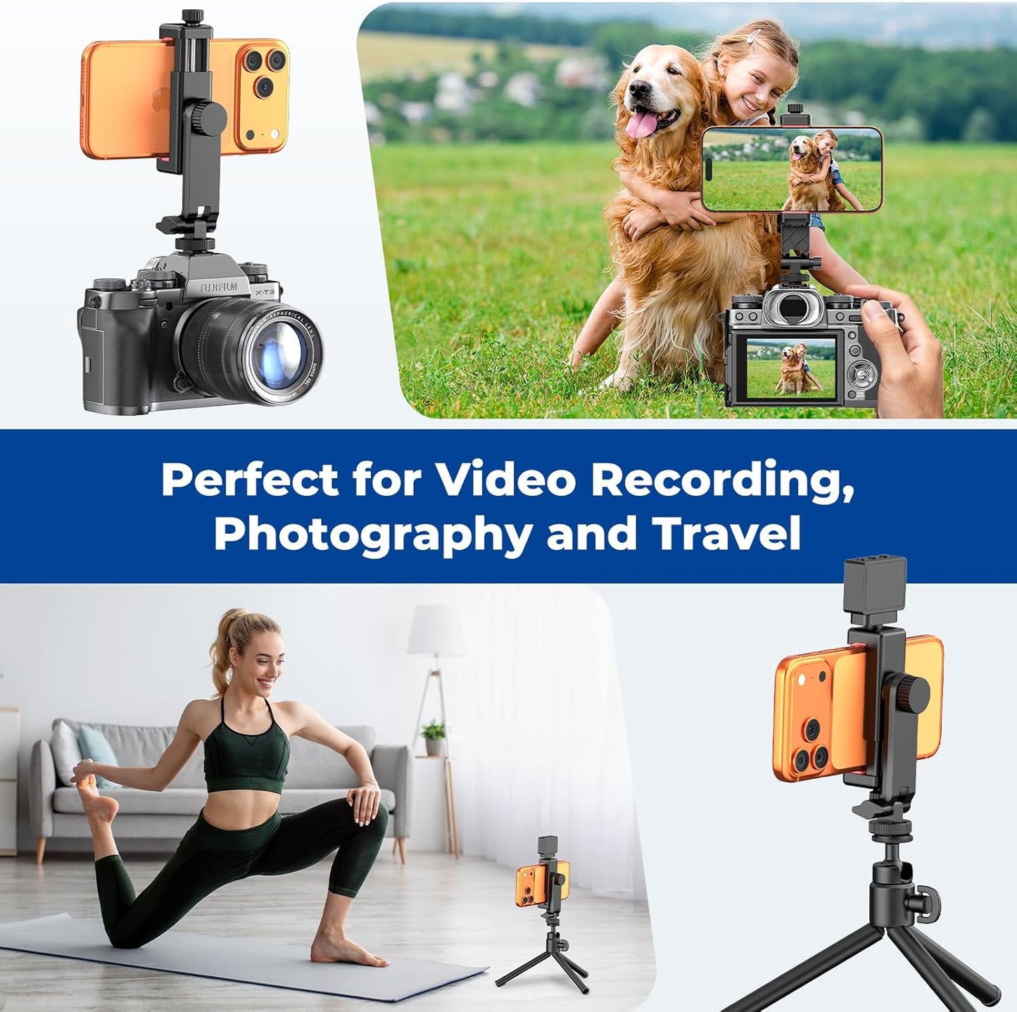Phone Tripod Mount with Remote Controller, New Universal Smartphone Mount Adapter with Cold Shoe, 360° Rotates Cell Phone Clip Clamp Holder, Compatible with iPhone, Samsung and All Phones