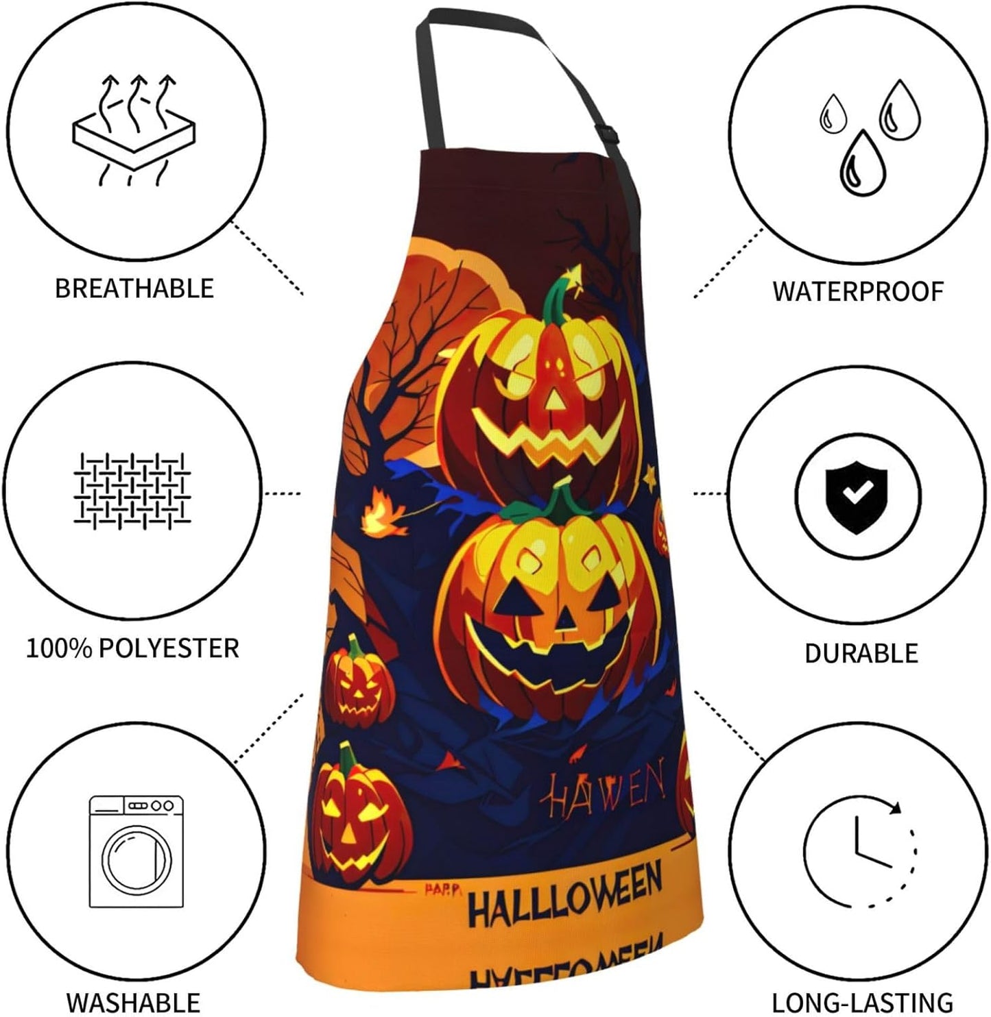 Halloween Pumpkin print Waterproof chef's apron with pocket apron for kitchen cooking baking barbecue and gardening