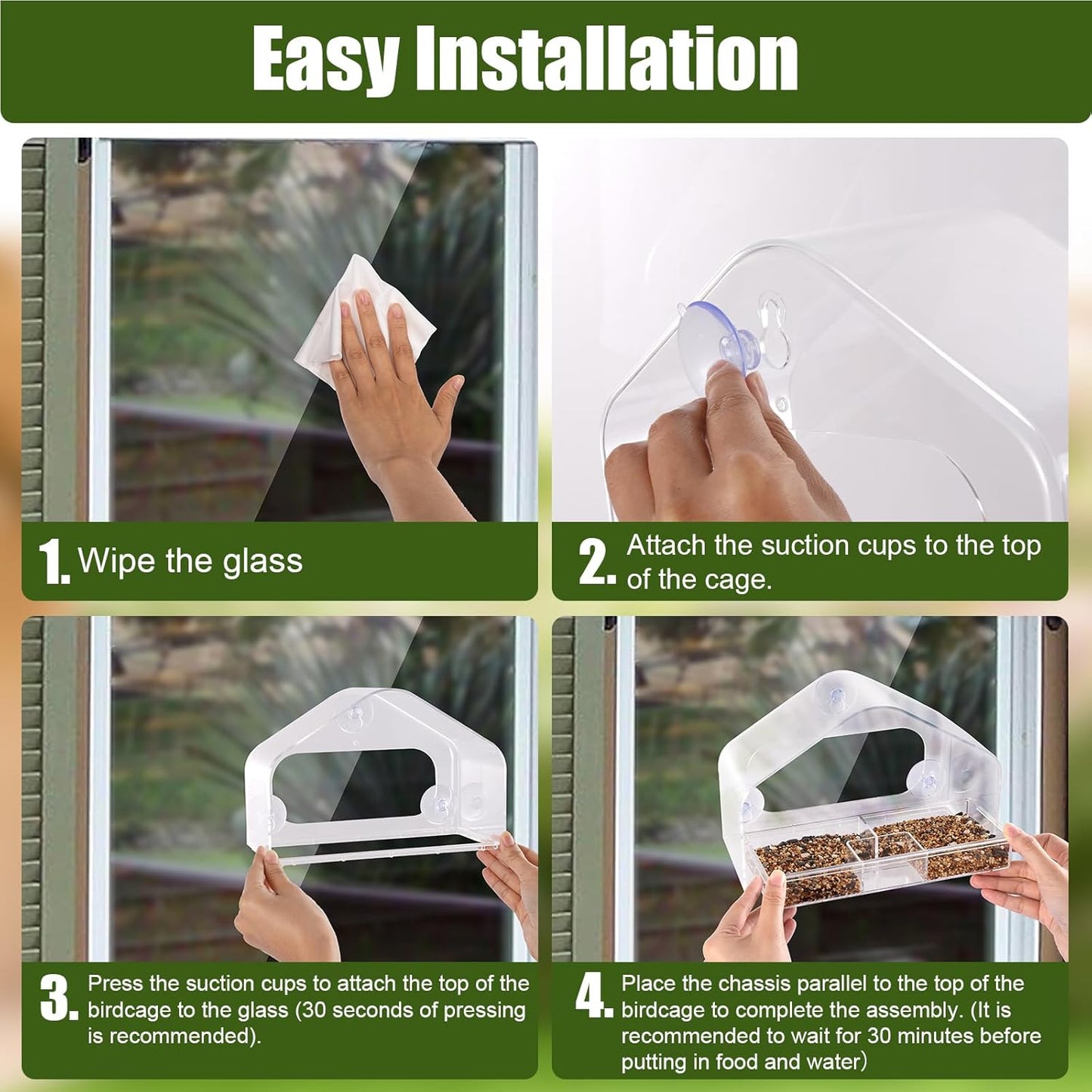 HOMEE Acrylic Bird Feeder,Clear Window Bird Feeders with Suction Cups for Outdoors Feeding Watching for Garden and Yard