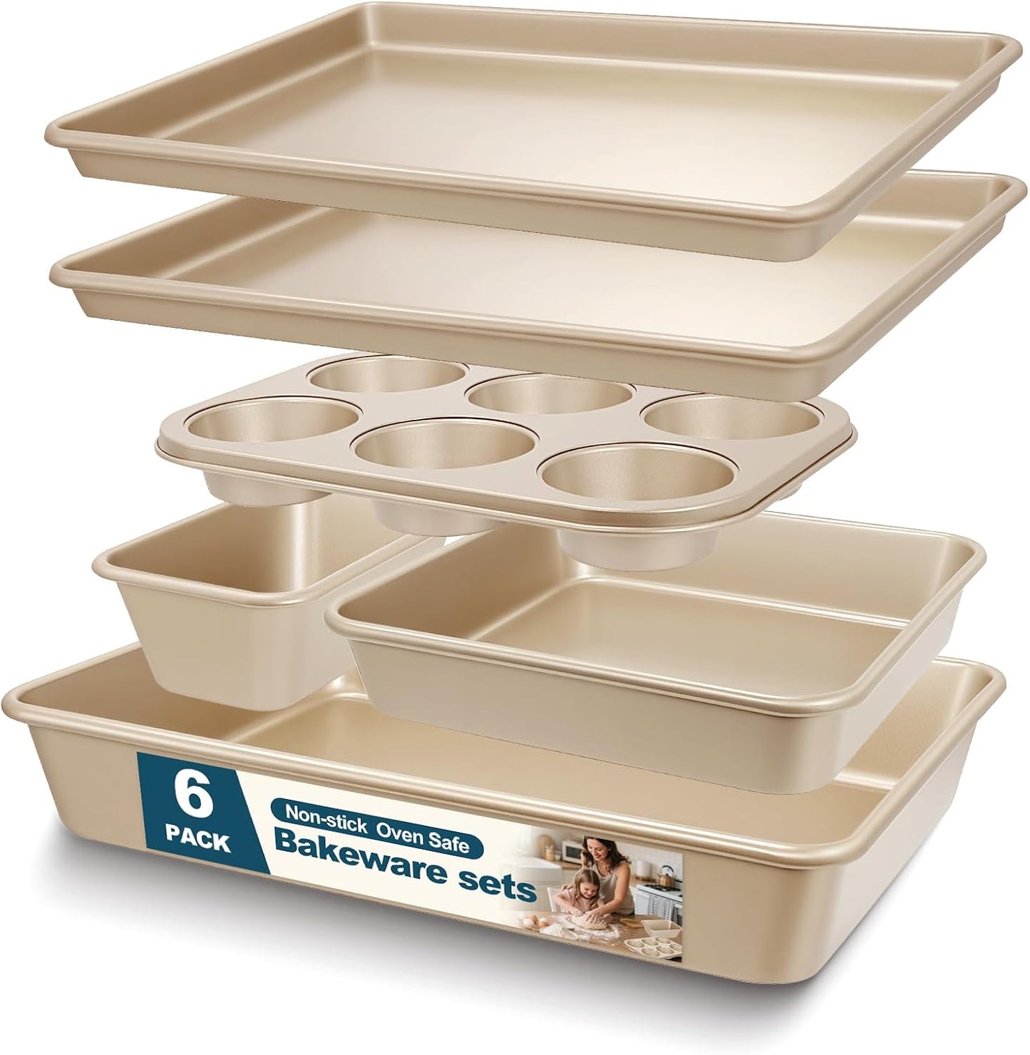 Baking Pans Set, Nonstick Stackable Bakeware Sets, Oven Pans for Cooki