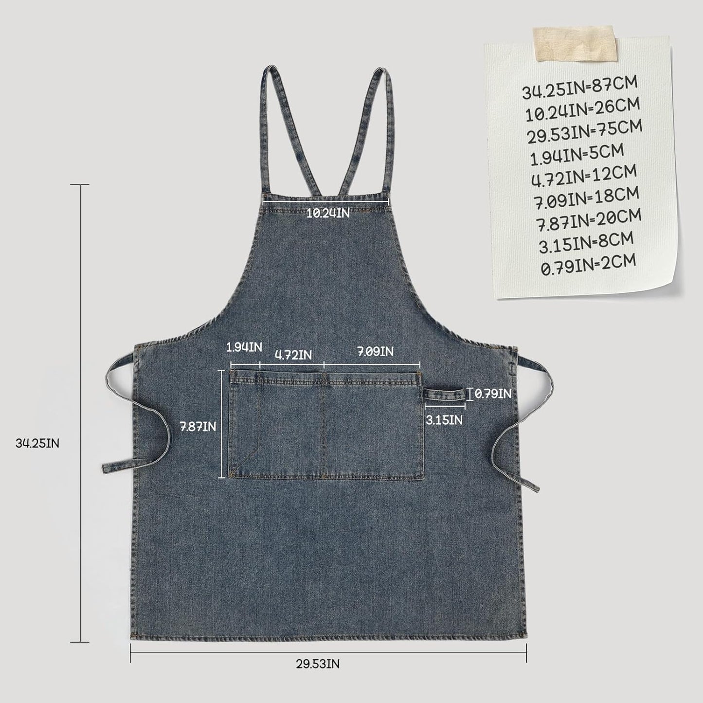 Surblue Cotton Denim Apron with Pockets Adjustable Jean Apron for Man Woman for Kitchen, BBQ, Garden, Workshop