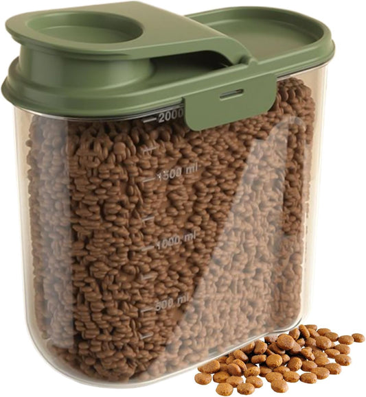 Pet Food Storage, 2L Animal Food Container, Transparent Airtight Dust-Proof Grain Dispenser for Home, Kitchen, Pantry & Garage