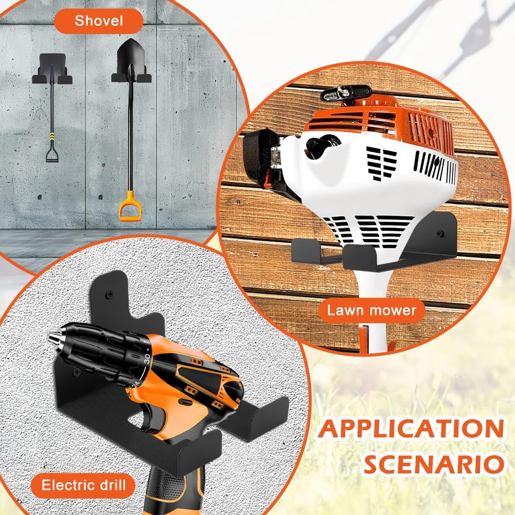 2 Pack Garage Organizer Trimmer Rack, Heavy Duty Garden Tool Hanger, Weedeater Hanger, Wall Mount Storage for Lawn Mower, Hedge Trimmer, Shovels, Rakes, Brooms(COLOR:Black)