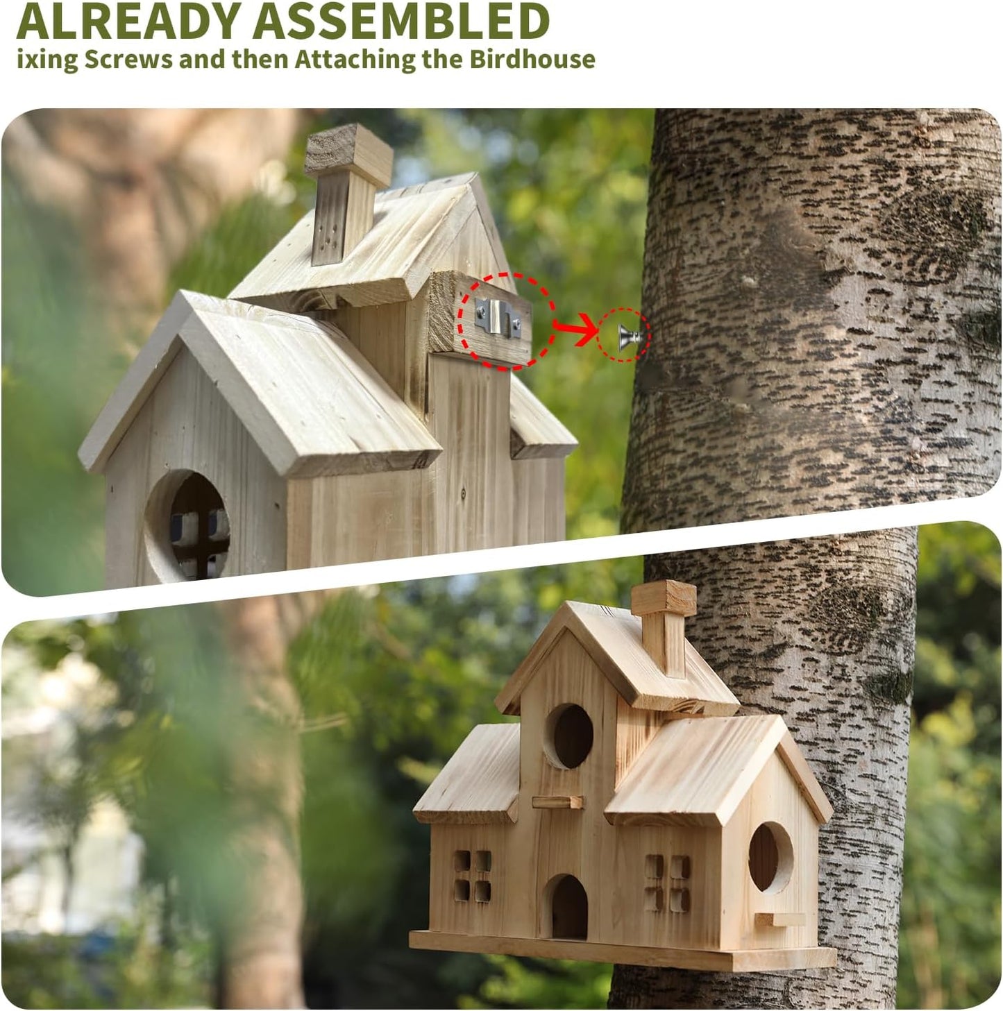 Bird House,Large Bird Houses for Outside,Hummingbird House,Bluebird Finch Wooden Hanging Birdhouse for Garden Wooden