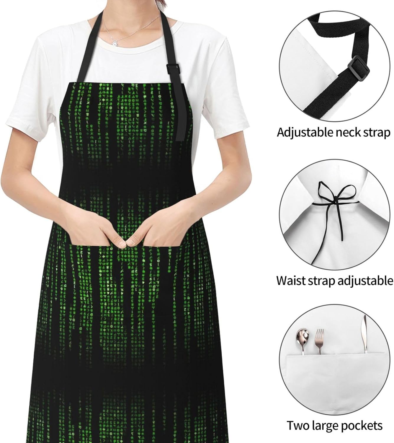 Green Number Binary Print 28x33 In Adult Kitchen Apron with Pockets Ve