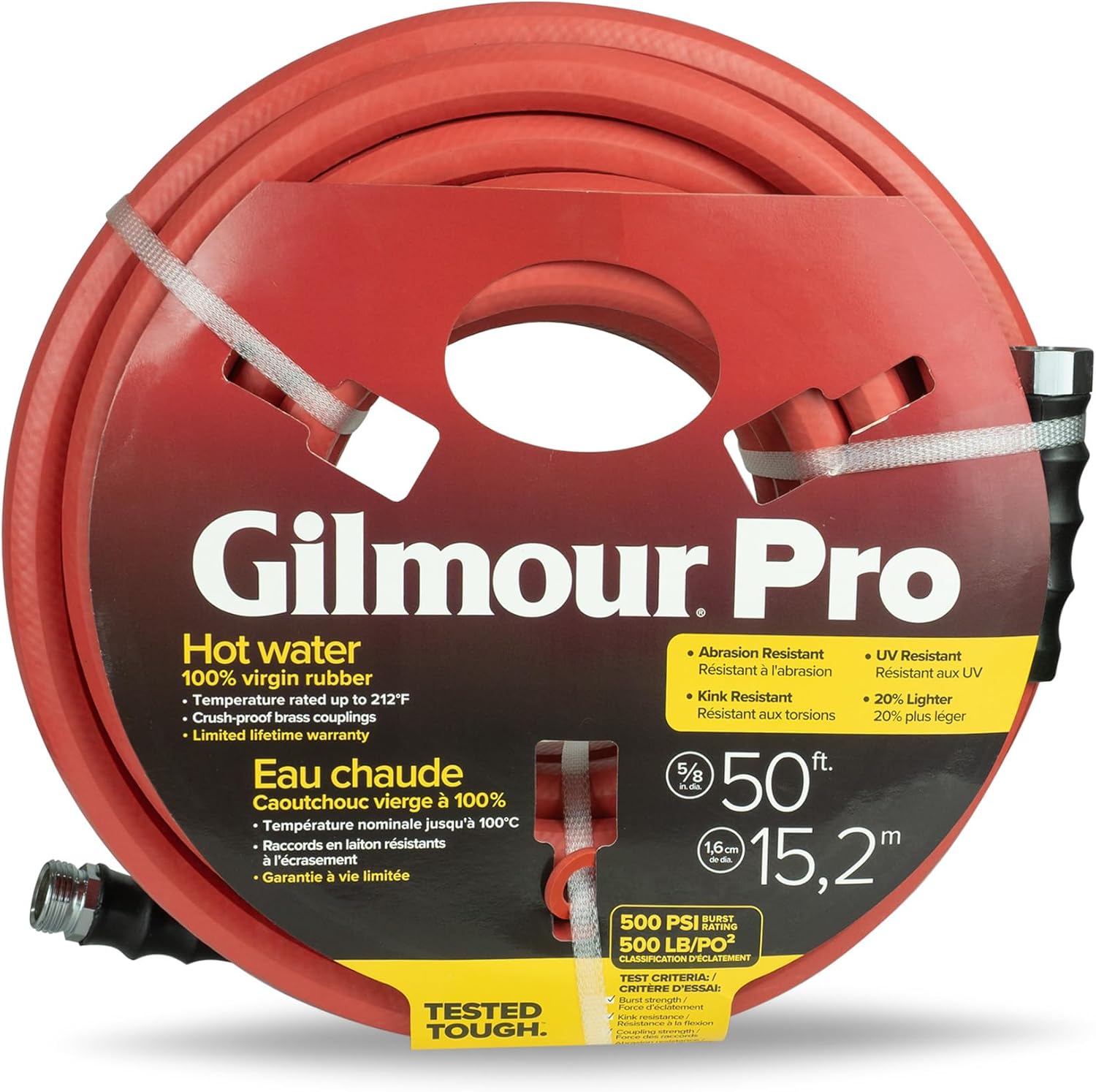 Gilmour Pro Rubber Hot Water Garden Hose – 5/8" x 50', Kink-Resistant,