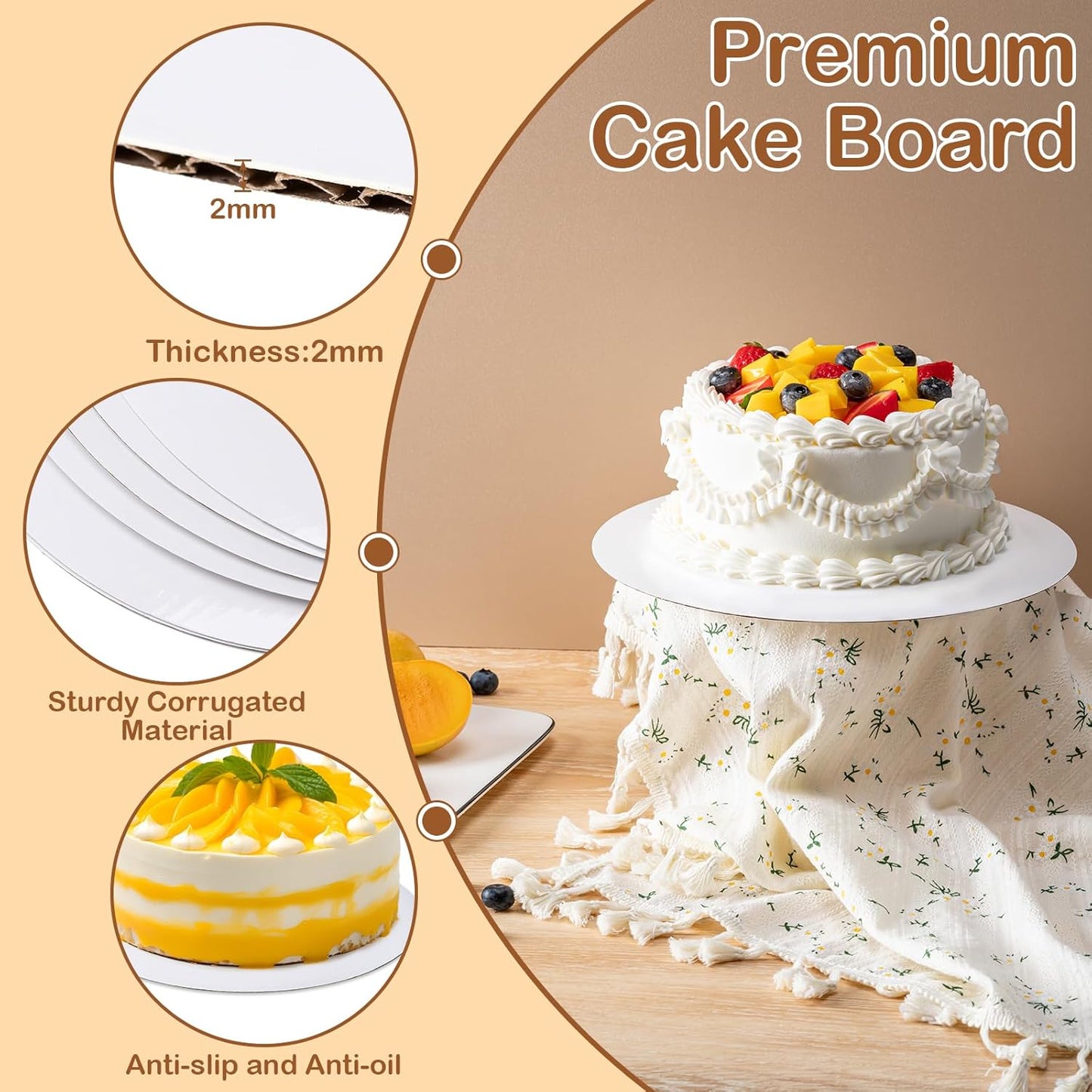 6 Pcs Cake Boards,White Cake Boards 10 inch Round,100%Food-graded Cardboard Cake Rounds,Waterproof and Oil-proof Cake Base for Cake DIY, Wedding, Birthday, Dessert, Pizza Decorating & Exhibition