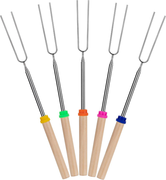 UNCO- Extendable Stainless Steel Roasting Sticks, 5 Pack, 32" - For S'mores, Hot Dogs, Campfires and Fire Pits