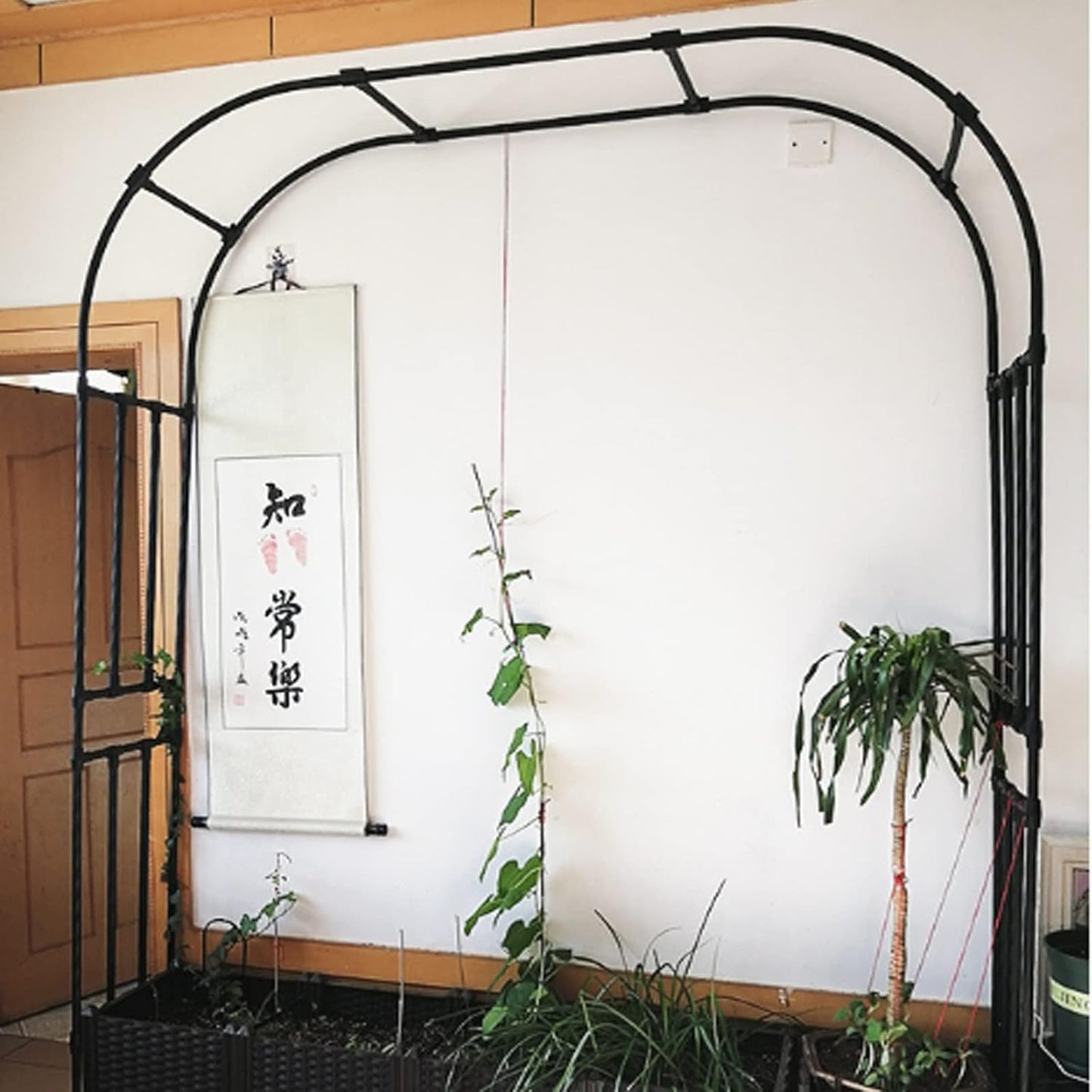 Elegant Metal Garden Arch - Decorative Pergola Backdrop Stand for Paths & Entrances, Sturdy Trellis Plant Support for Indoor/Outdoor Decor, Black Finish, 1 Size