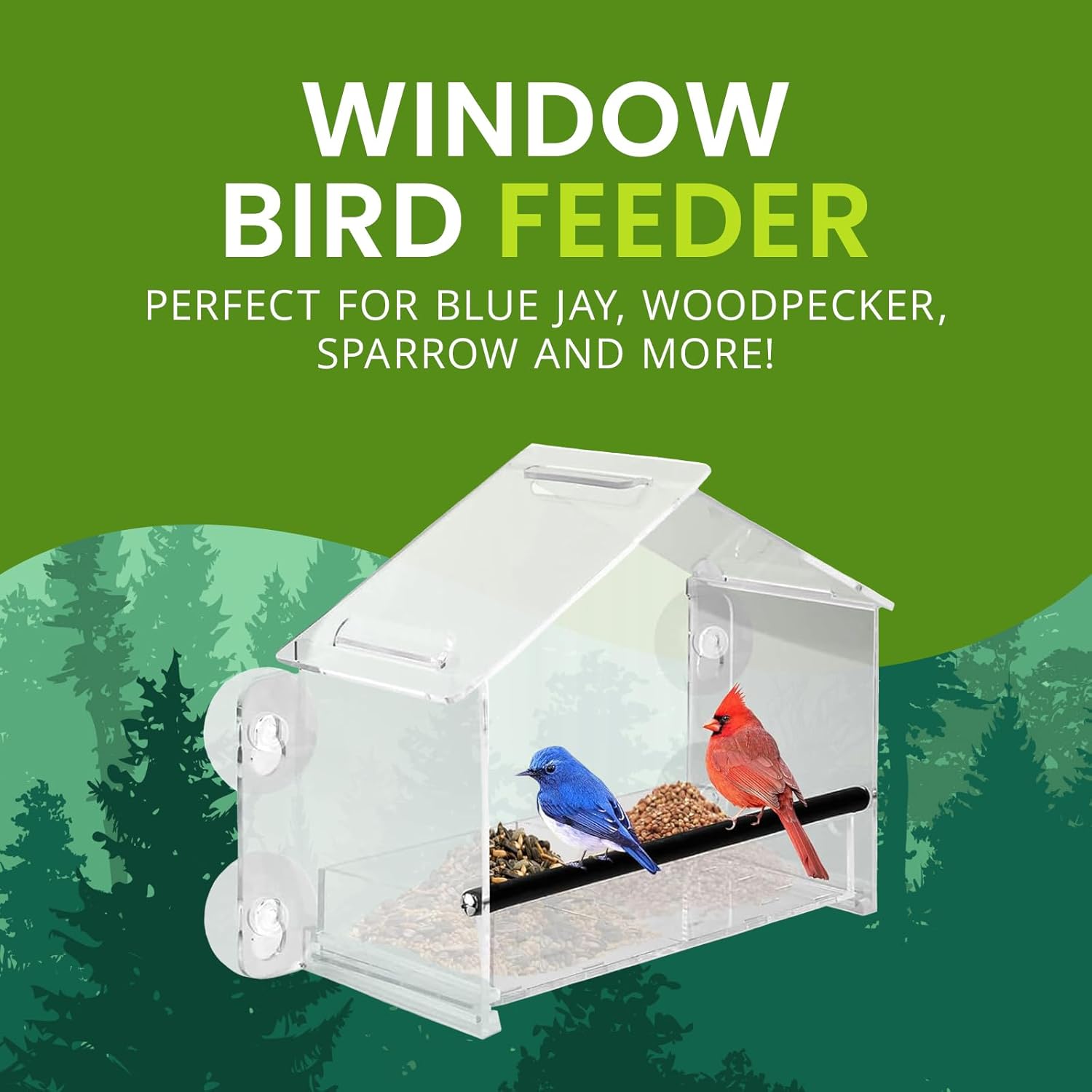 Nature Gear Window Bird Feeder with Strong Suction Cups, Clear Acrylic