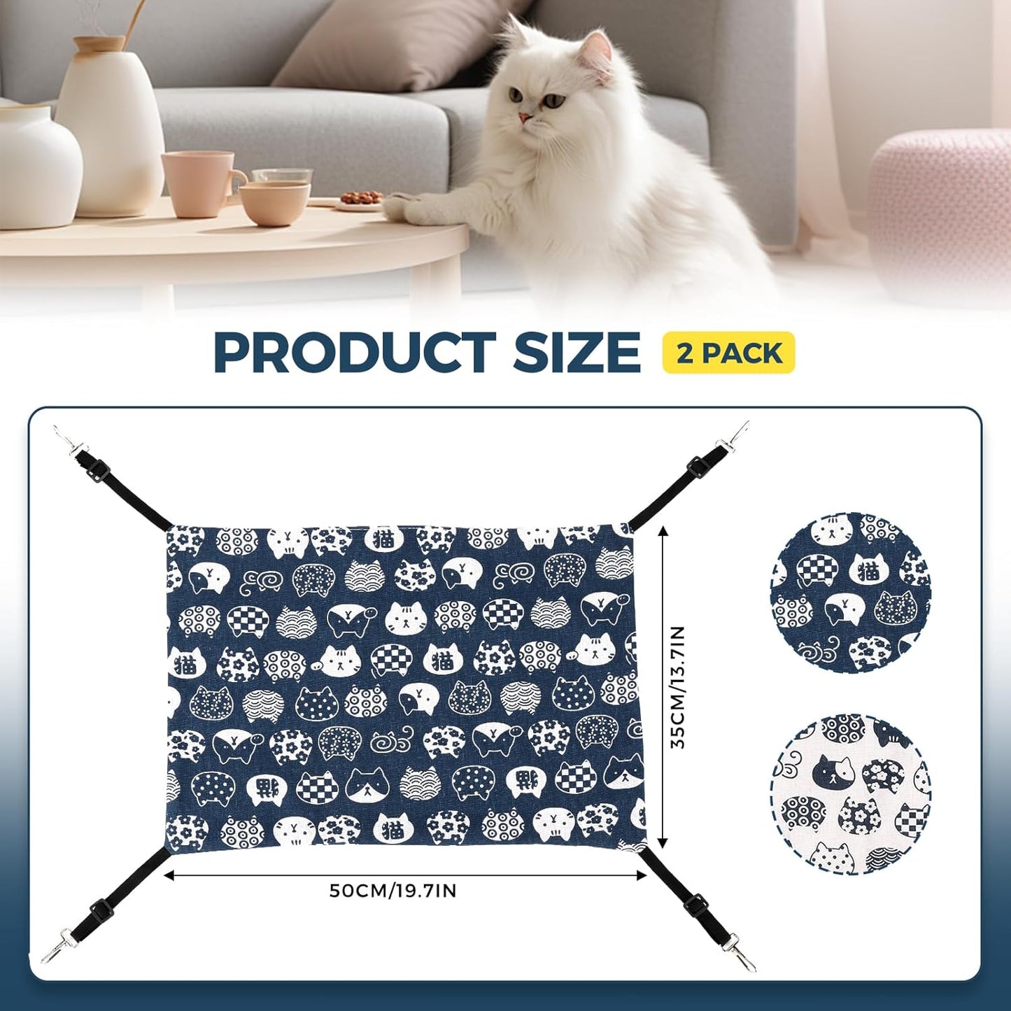 Cat Hammock for Cage Hanging Reversible 2Pack,Pet Hammock Bed Adjustab