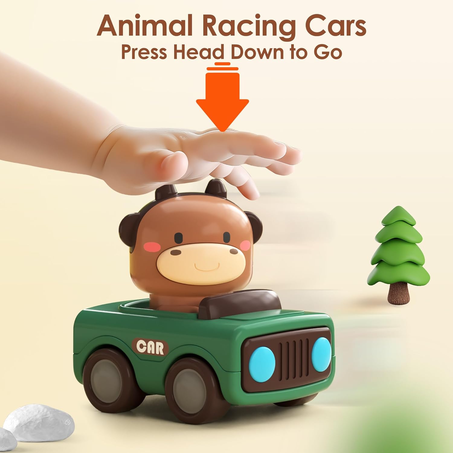 iPlay, iLearn Press to Go Car Toys for Toddlers 1-3, Baby Animal Racin
