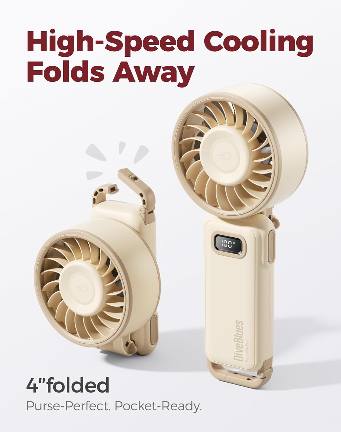 Diveblues Portable Handheld Fan, 7.4m/s High Speed Turbo Fan, 180° Fol