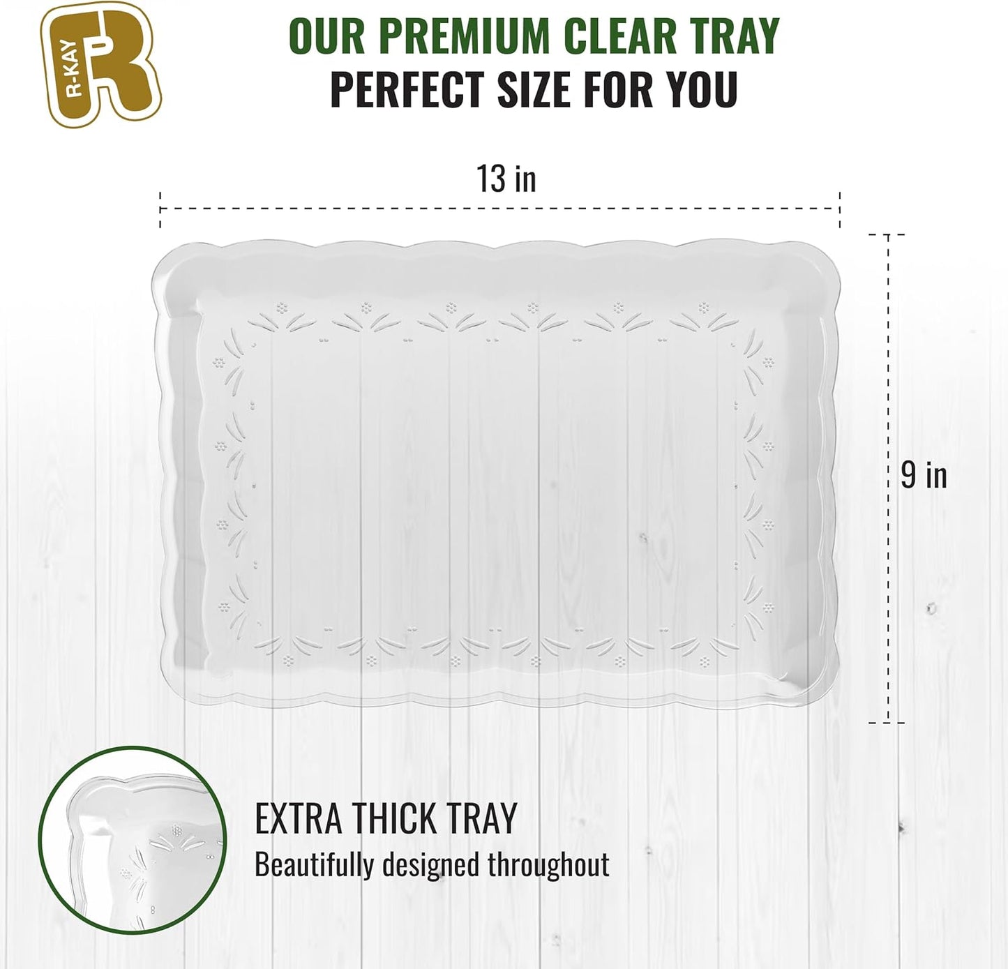 6 Pack Clear Plastic Serving Trays for Party, 9 x 13 Inch - Heavy Duty Plastic Trays for Food - Rectangular Party Serving Trays and Platters - Clear Disposable Trays