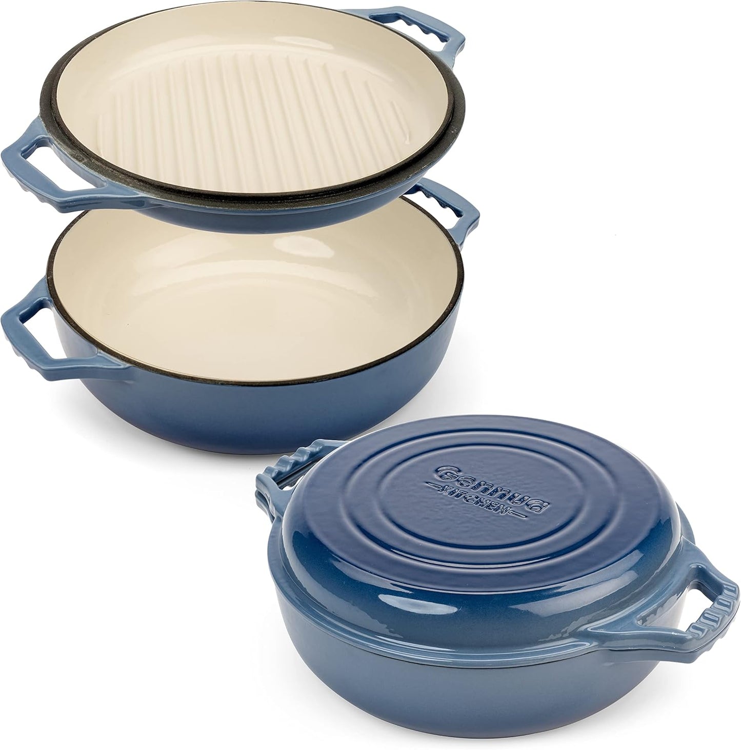 2-in-1 Enameled Cast Iron Braiser Pan with Grill Lid - 3.3-Quart Small