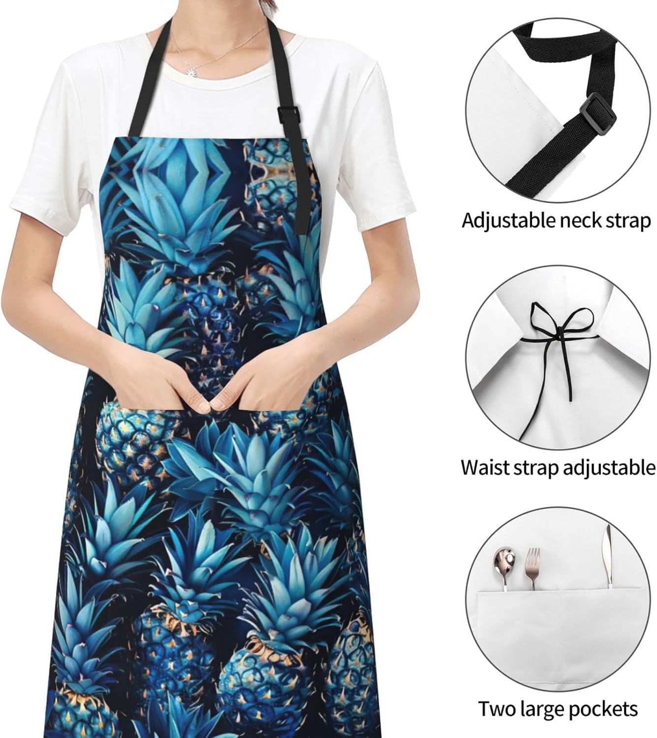Blue pineapple print Waterproof chef's apron with pocket apron for kit