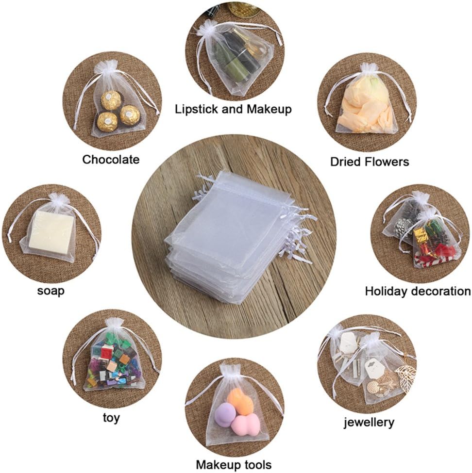 Hopttreely 100PCS Premium Sheer Organza Bags, White Wedding Favor Bags, 4x4.72 Jewelry Gift Bags for Party, Jewelry, Christmas, Festival, Bathroom Soaps, Makeup Organza, Wrapping Supplie