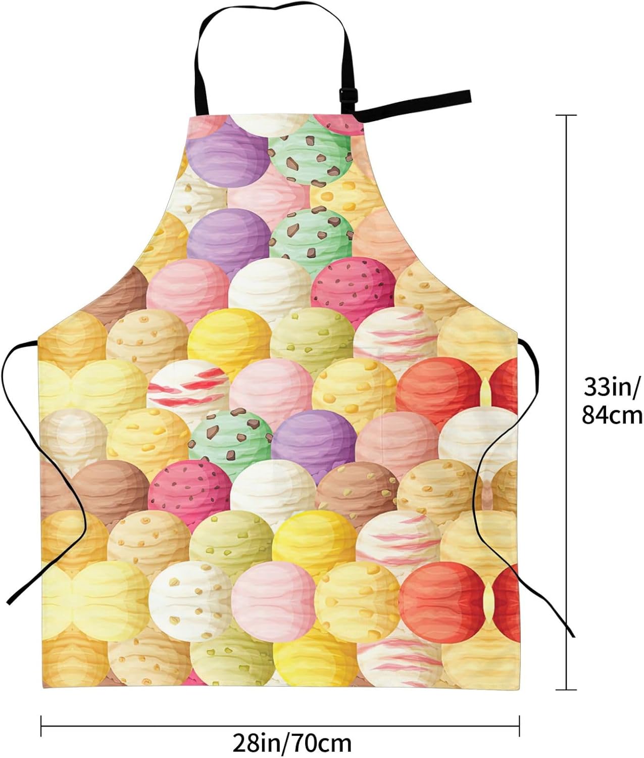 Ice Cream Print 28x33 In Adult Kitchen Apron with Pockets Versatile Chef Smock for Cooking Baking