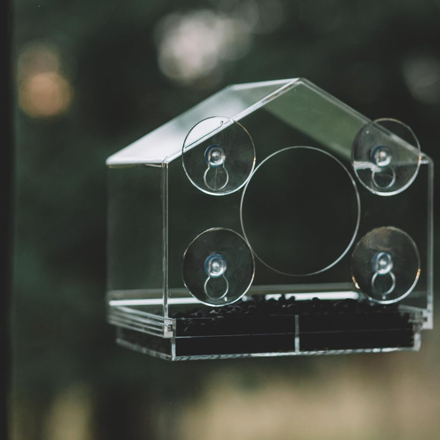 Backyard Expressions Clear Window Bird Feeder with Large Viewing Hole, Divided Tray & Heavy-Duty Suction Cups, Acrylic Window Feeder for Indoor Bird Watching