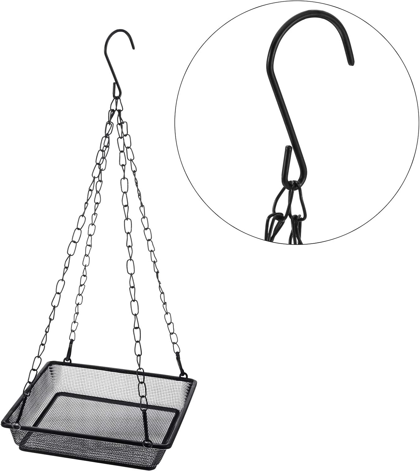 2 Pieces Metal Hanging Bird Feeder Tray, Mesh Bird Feeding Seed Tray Platform with Chains Outdoor Garden Decoration for Hanging Wild Backyard(Black)