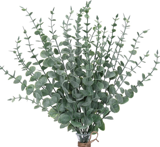 CEWOR 24pcs Eucalyptus Stems Artificial Eucalyptus Leaves Fake Greener