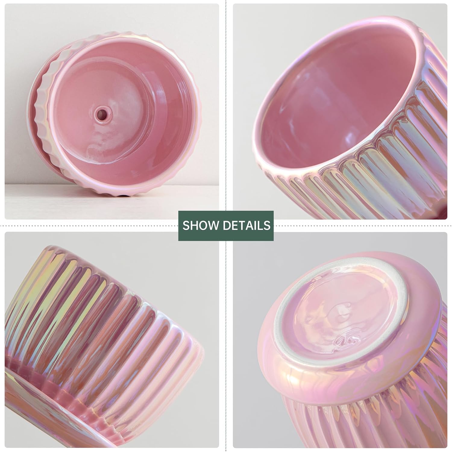 Ton Sin Pink Gold Ceramic Flower Pots, 4"+5"+6" Inch Small Glazed Succ