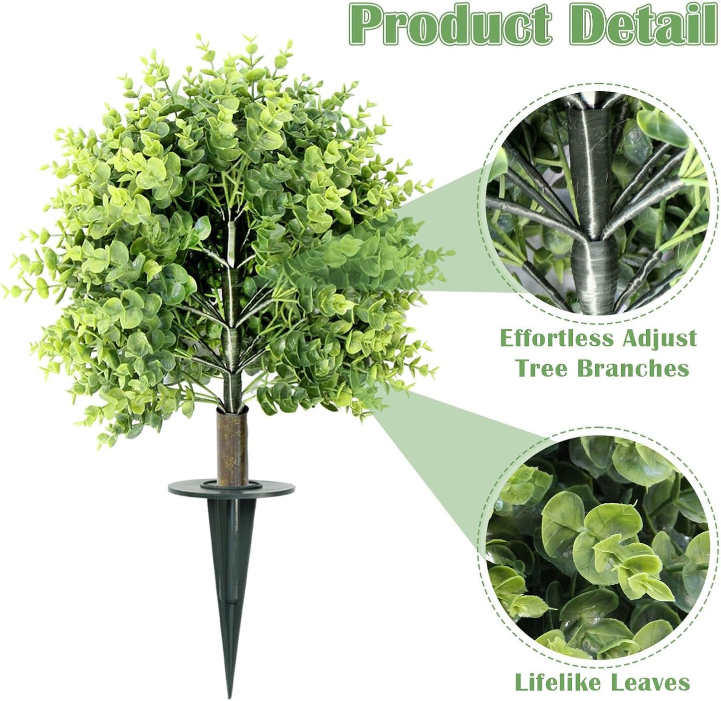 2 Pack Artificial Eucalyptus Topiary Ball Tree - 24" Artificial Plants for Yard with Ground Spike, UV Resistant Fake Plants Bushes Outdoor Greenery Shrubs for Front Porch Garden Enterway Home Decor