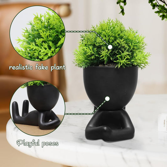 Zerzsy Bathroom Shelf Decor Accent Women Cute Cubicle Accessories Artificial Plants Pot Head Cute Human Shape Desk Decoration Office Décor for Women, Bathroom Office Plants- Set of 1