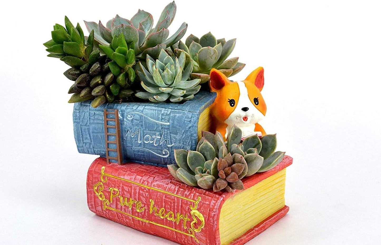 Resin Dog Figurine Book Planter – Mini Decorative Flower Pot & Desk Organizer for Home, Office & Study Table