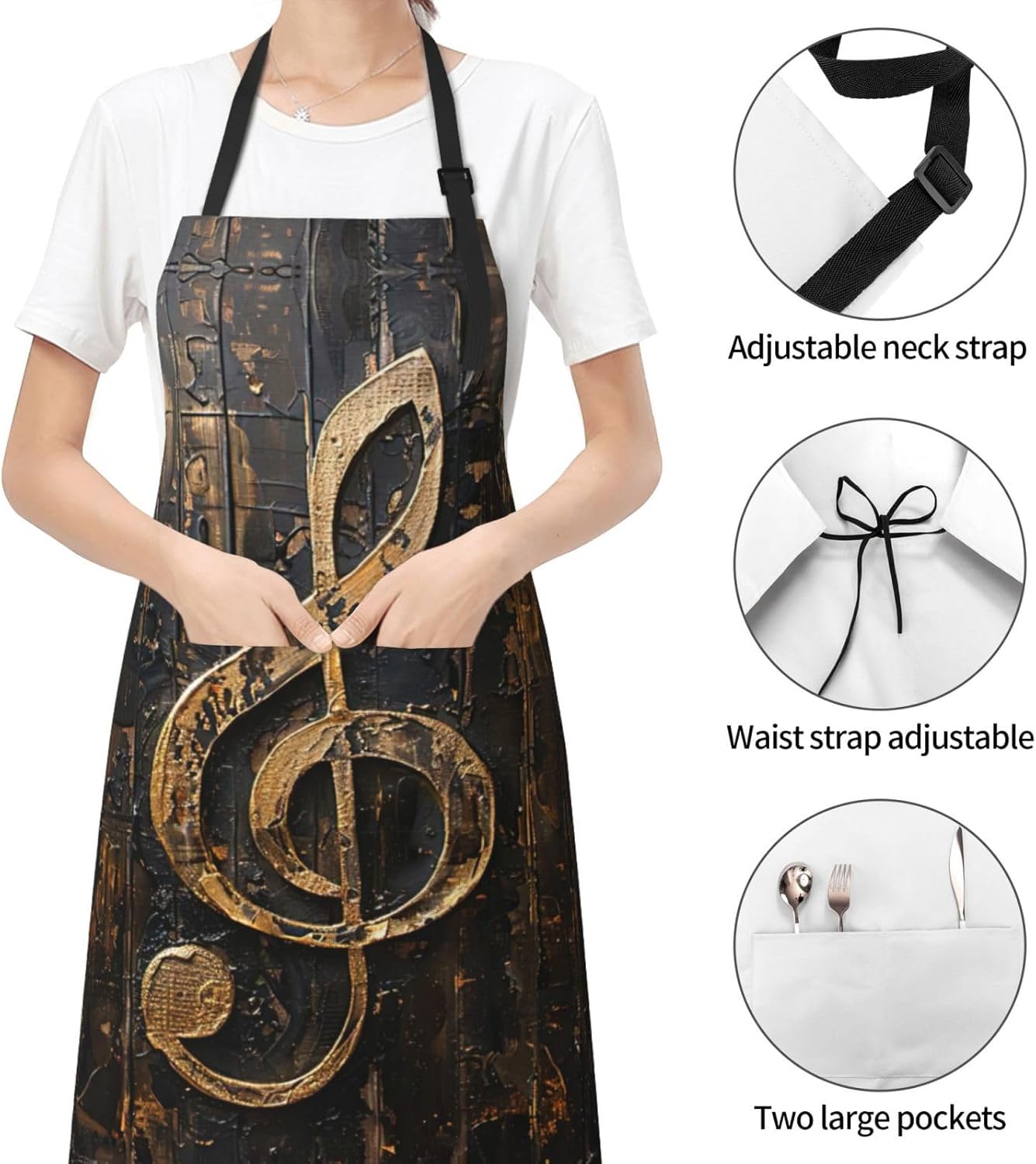Music Symbol Print Laundry apron 28x33 In Waterproof Kitchen Apron with Pockets for Cooking Baking