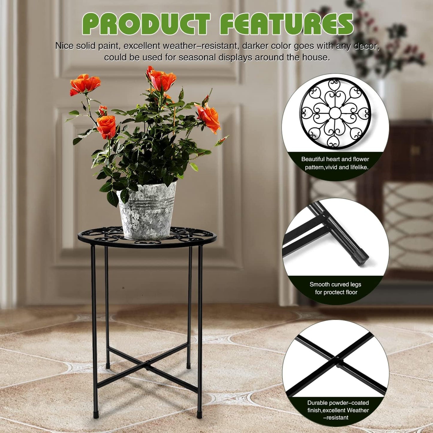 KABB Metal Plant Stand, 15'' Tall Flower Pot Stand Set of 2, Modern Ru