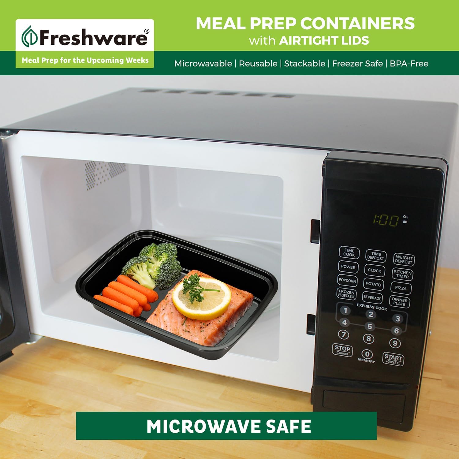 Freshware Meal Prep Containers [50 Pack] 1 Compartment with Lids, Food
