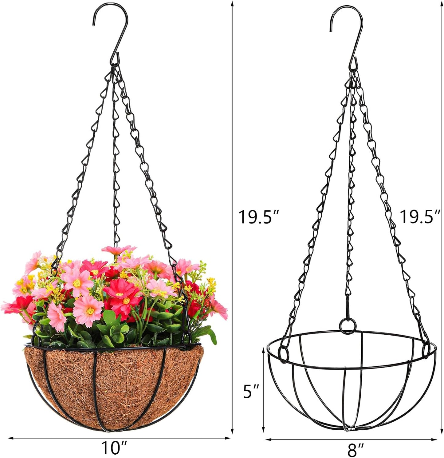 Hedume Artificial Fake Hanging Plants Flowers with Basket, Faux Silk Daisy Eucalyptus in Pot Planter Look Real, 8 inch Coconut Lining Basket for Porch Home Indoor Patio Balcony Yard Decoration