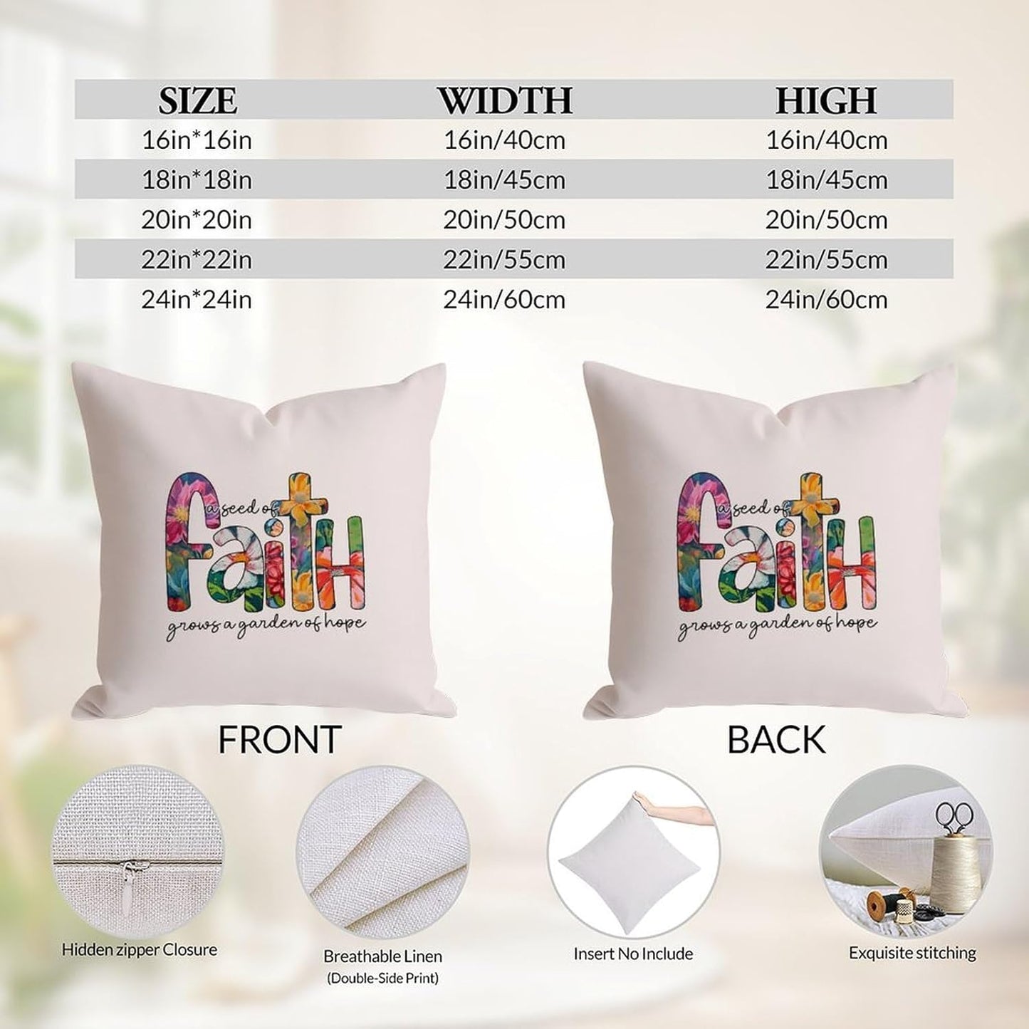 Christian Pillow Cases A Seed of Faith Grow A Garden of Hope Farmhouse Tapestry Cushion Case 24 Inch Customize Retro Decor for Office Chair Patio
