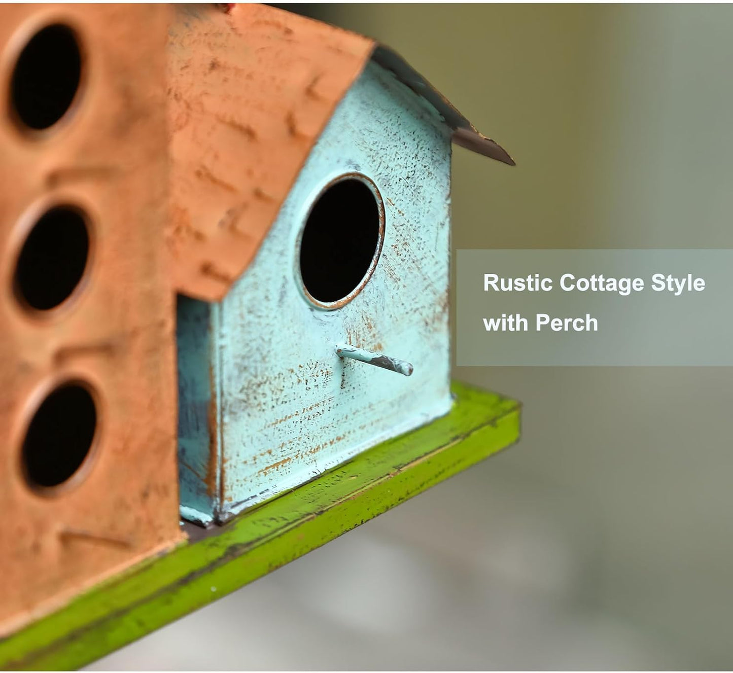 Jemeni Large Bird House for Outside, 3-Room Metal Birdhouse with Easy Clean Door, Weather Resistant Vintage Decorative Cottage for Finches Wrens Cardinals