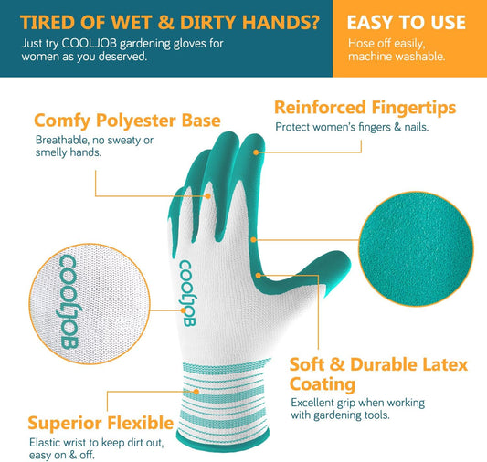COOLJOB 6 Pairs Gardening Gloves for Women Ladies, Breathable Rubber C