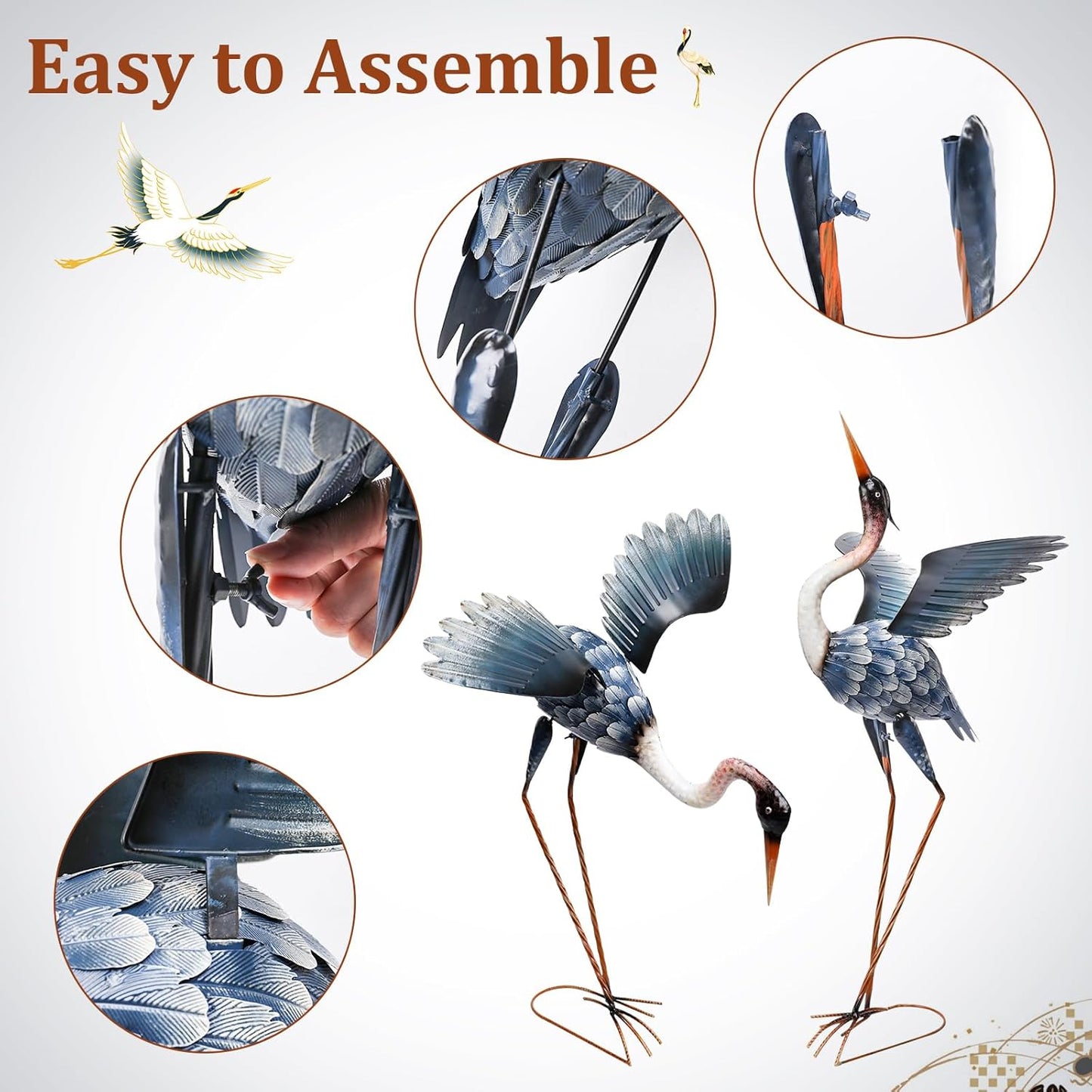 MUMTOP Crane Garden Statues for Outside, 2 Pack Blue Heron Garden Scul