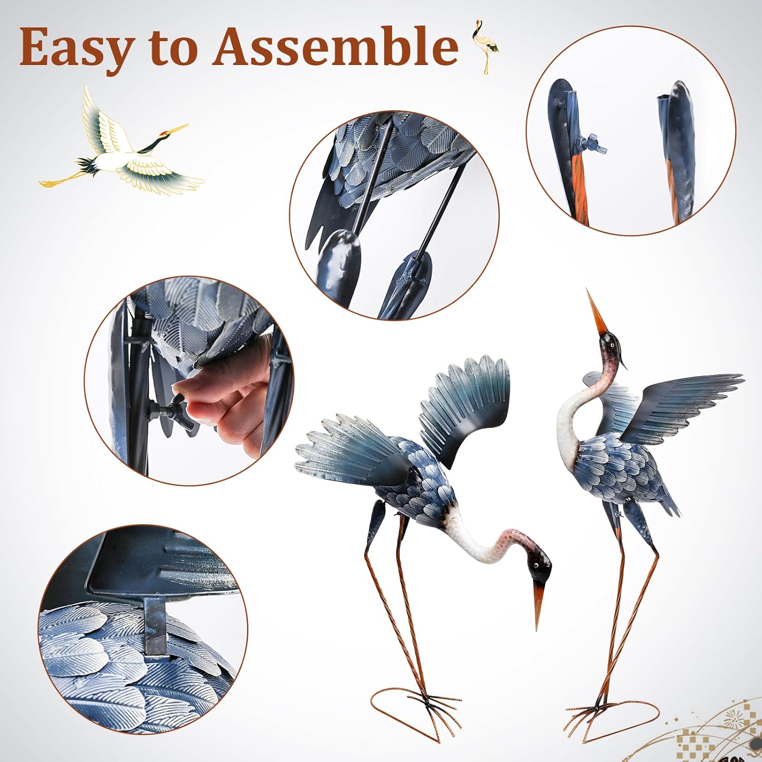 MUMTOP Crane Garden Statues for Outside, 2 Pack Blue Heron Garden Scul