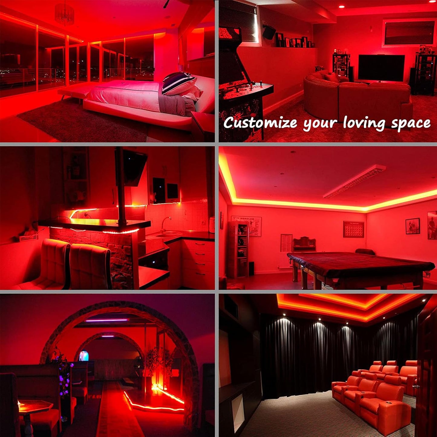 Red Rope Lights, 16.4ft Waterproof Strip Light, Indoor Outdoor Decorative Lighting for Home Christmas Holiday Garden Patio Party