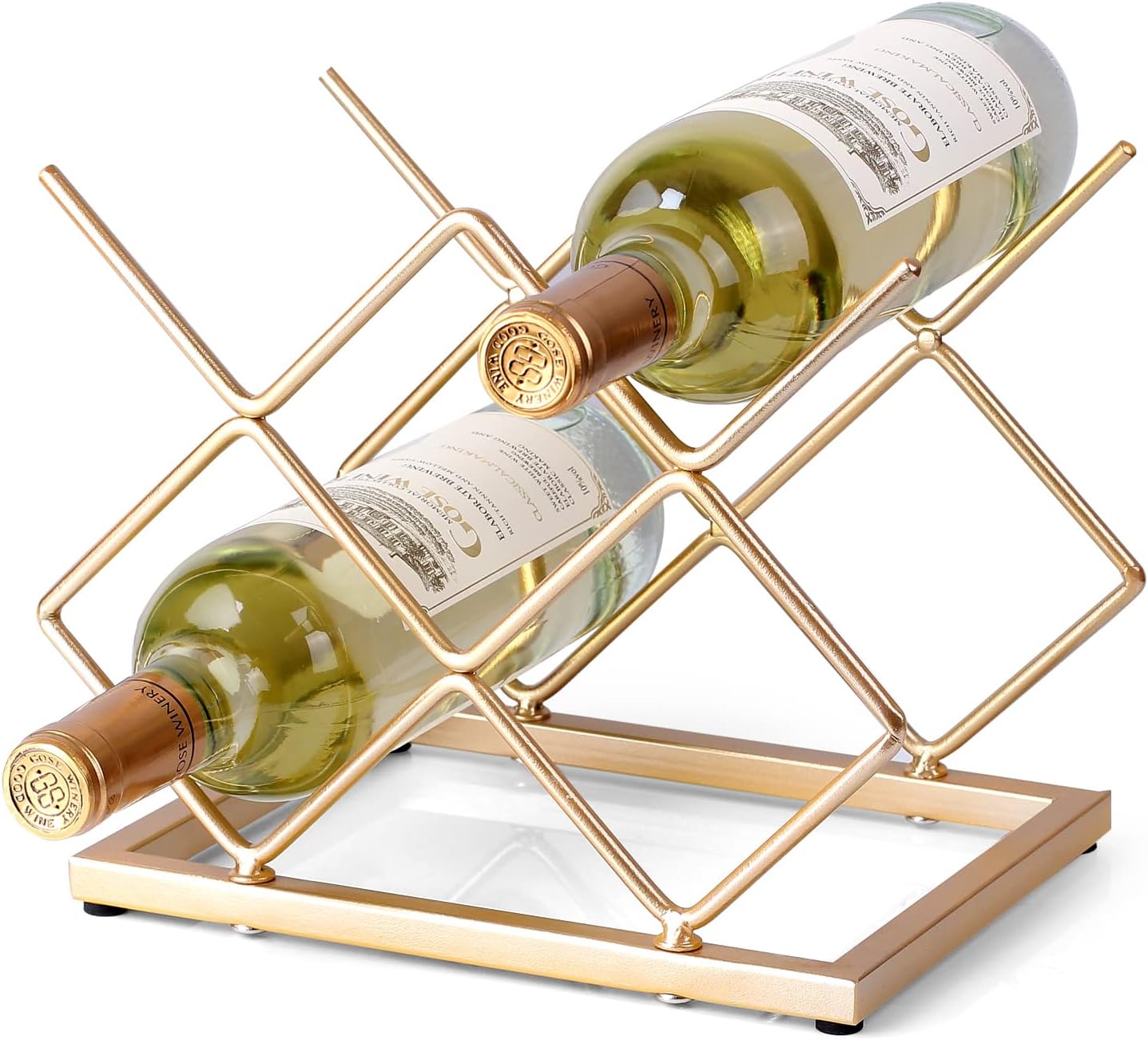 Countertop Wine Rack - 5 Bottle Freestanding Modern Gold Metal Small W