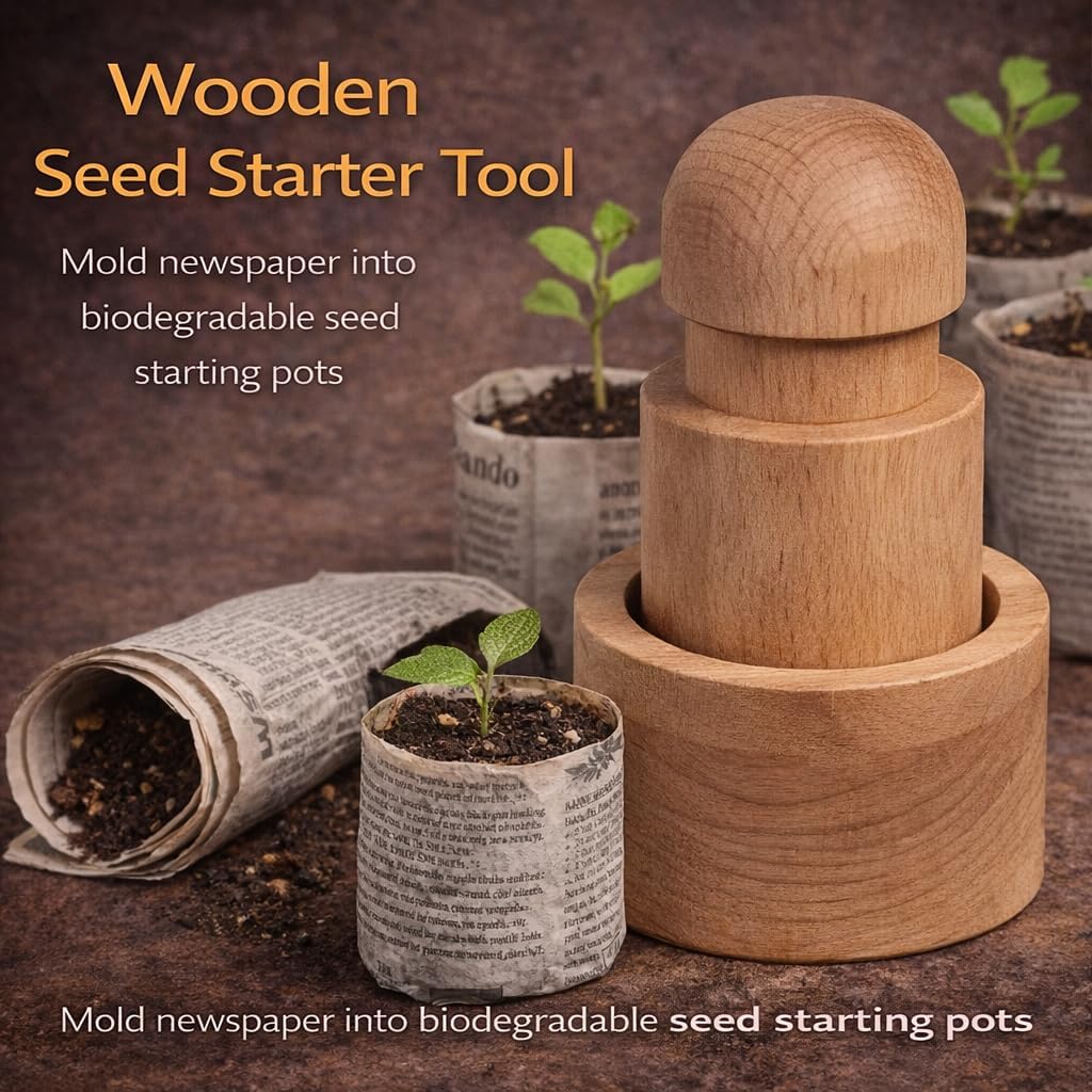 Carrot Design Newspaper Pot Maker – Wooden Seed Starter Tool for DIY Biodegradable Paper Pots – Mold for Seedlings & Gardening - 2 Inch