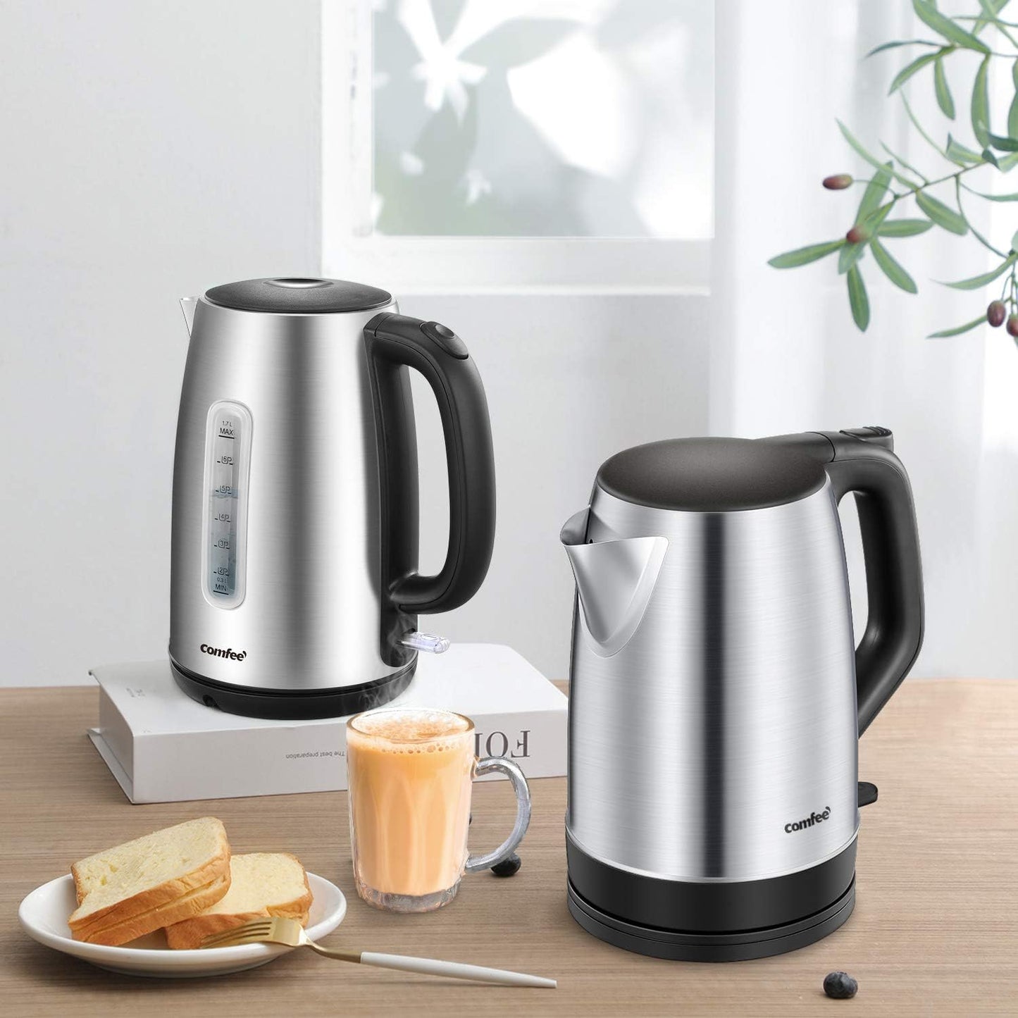 COMFEE' 1.7L Stainless Steel Electric Tea Kettle, BPA-Free Hot Water K