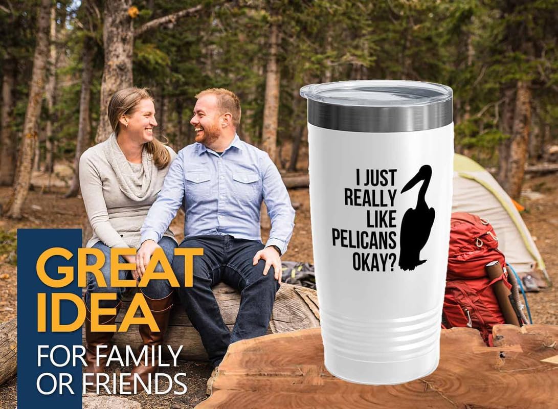Birding White Edition Viking Tumbler 20oz - Really like Pelicans - Bird Feeder Backyard Birdwatcher Gifts Birding Bird Lover