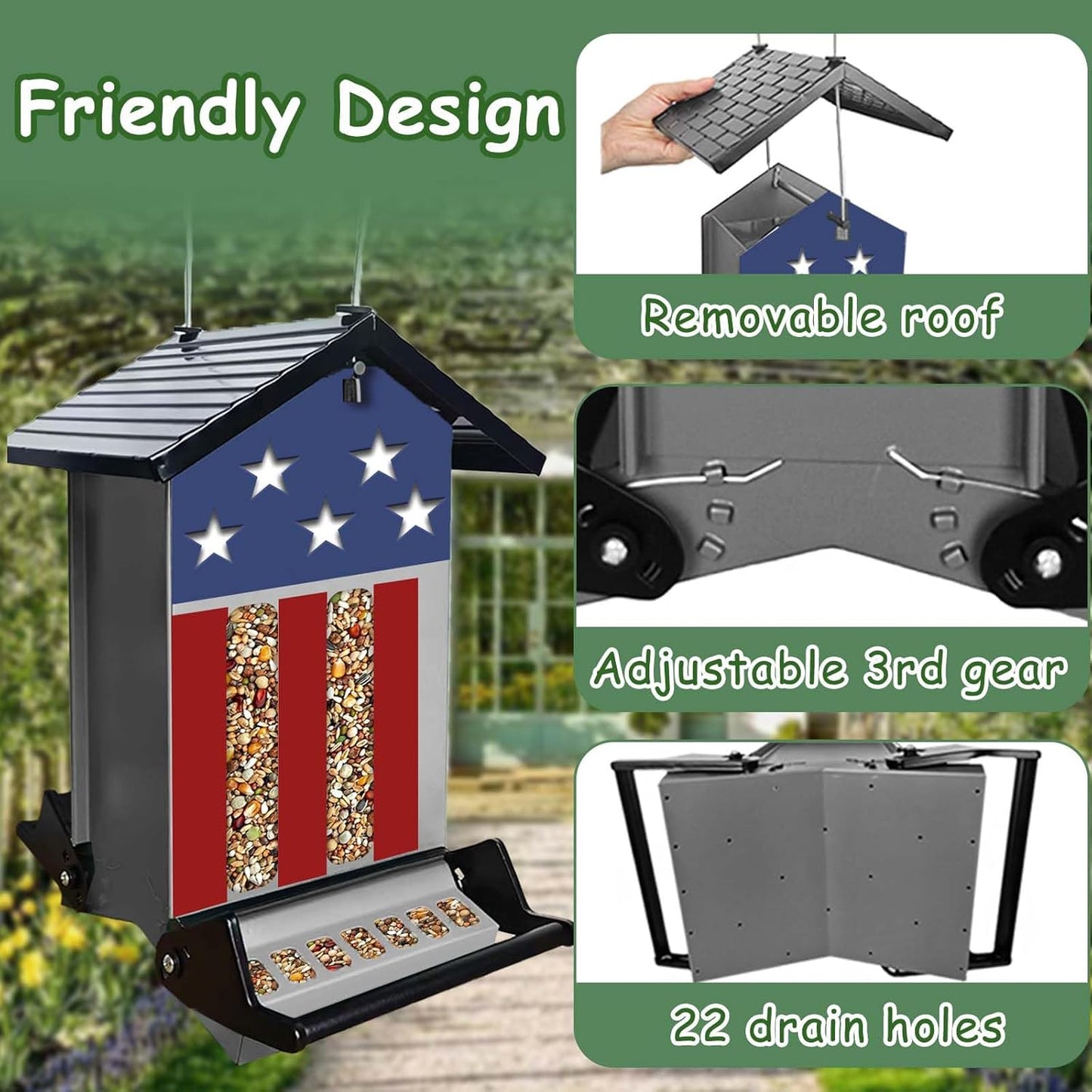 Squirrel Proof Bird Feeder, Hanging Bird Seed Feeders for Outdoors, 6LBS Large Capacity Metal Weight-Activated Perches Wild Birdfeeder for Blue Jay, Cardinal, Outside