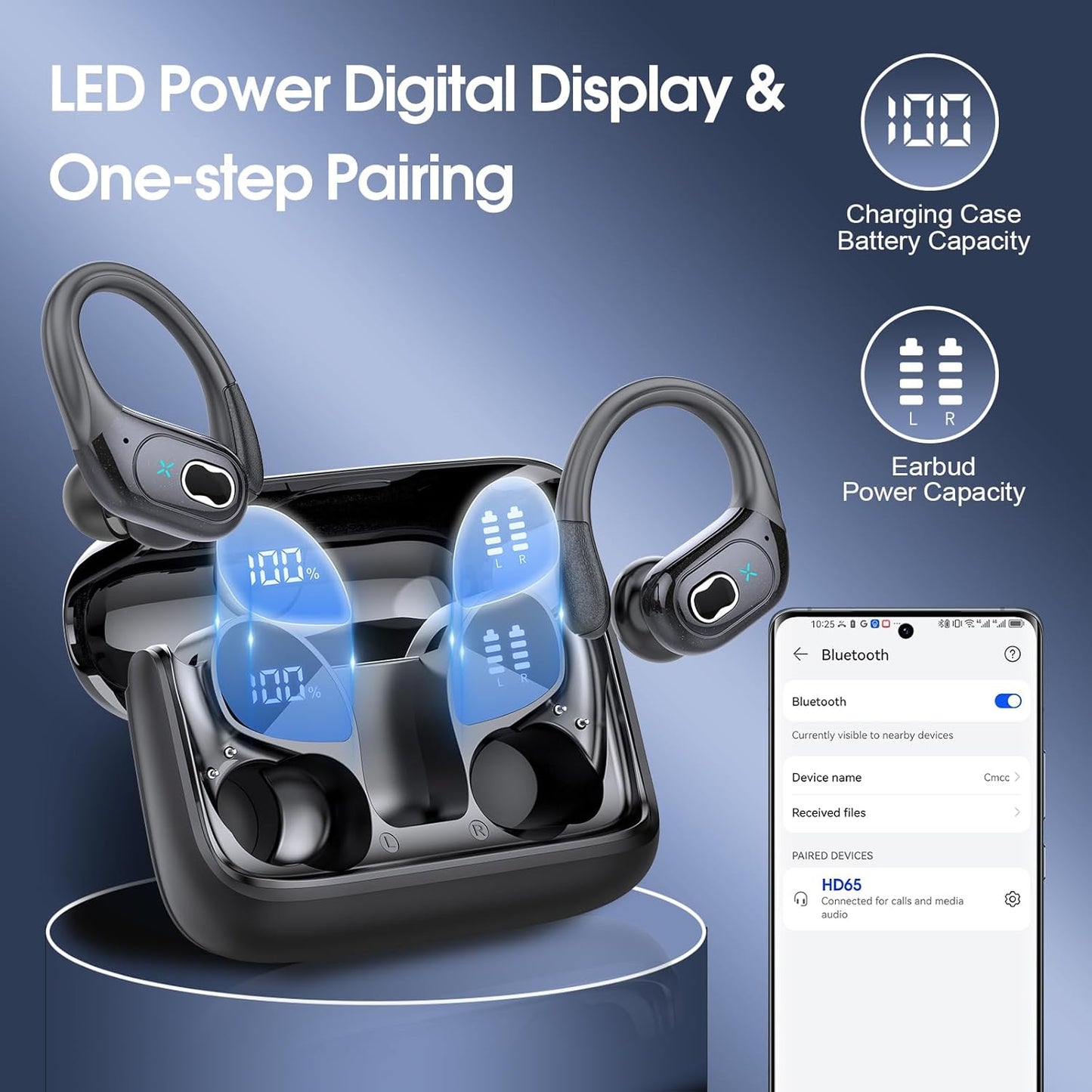 Wireless Earbuds 75hrs Bluetooth 5.4 Headphone Sport, 2026 Bluetooth E