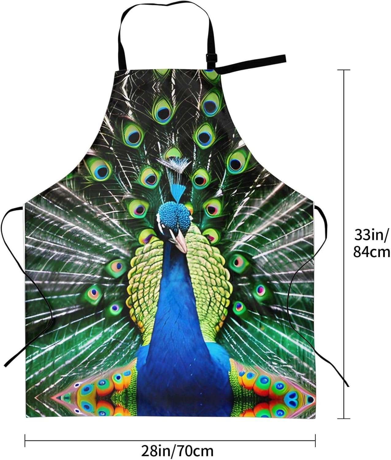 Fresh peacock print Waterproof chef's apron with pocket apron for kitchen cooking baking barbecue and gardening